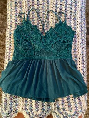 Maurices Teal Crochet Lace Strappy Cami